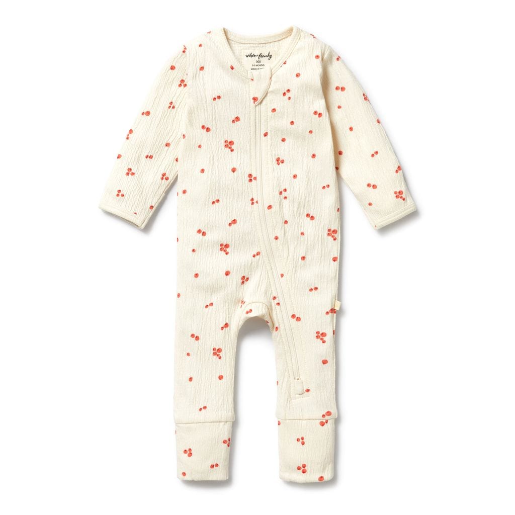 Wilson & Frenchy Girls All In One Jolly Holly Organic Crinkle Zipsuit with Feet