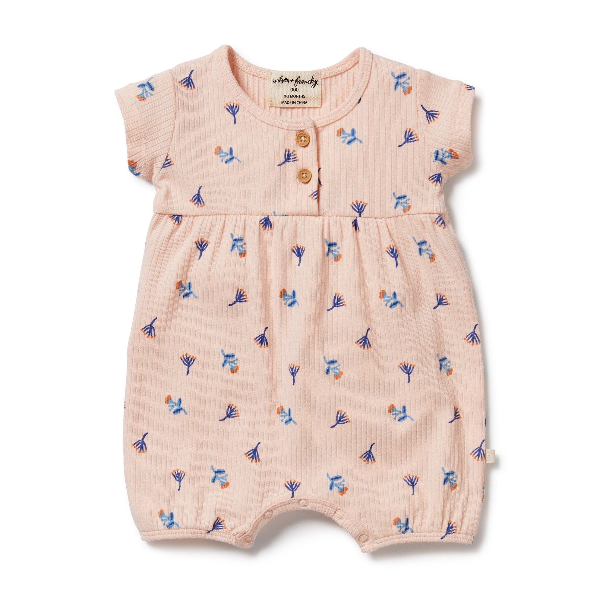 Wilson & Frenchy Girls All In One Little Flower Organic Rib Playsuit