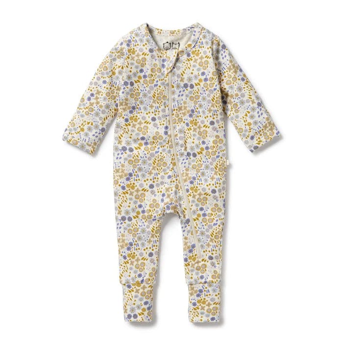 Wilson & Frenchy Girls All In One Little Meadow Organic Zipsuit with Feet