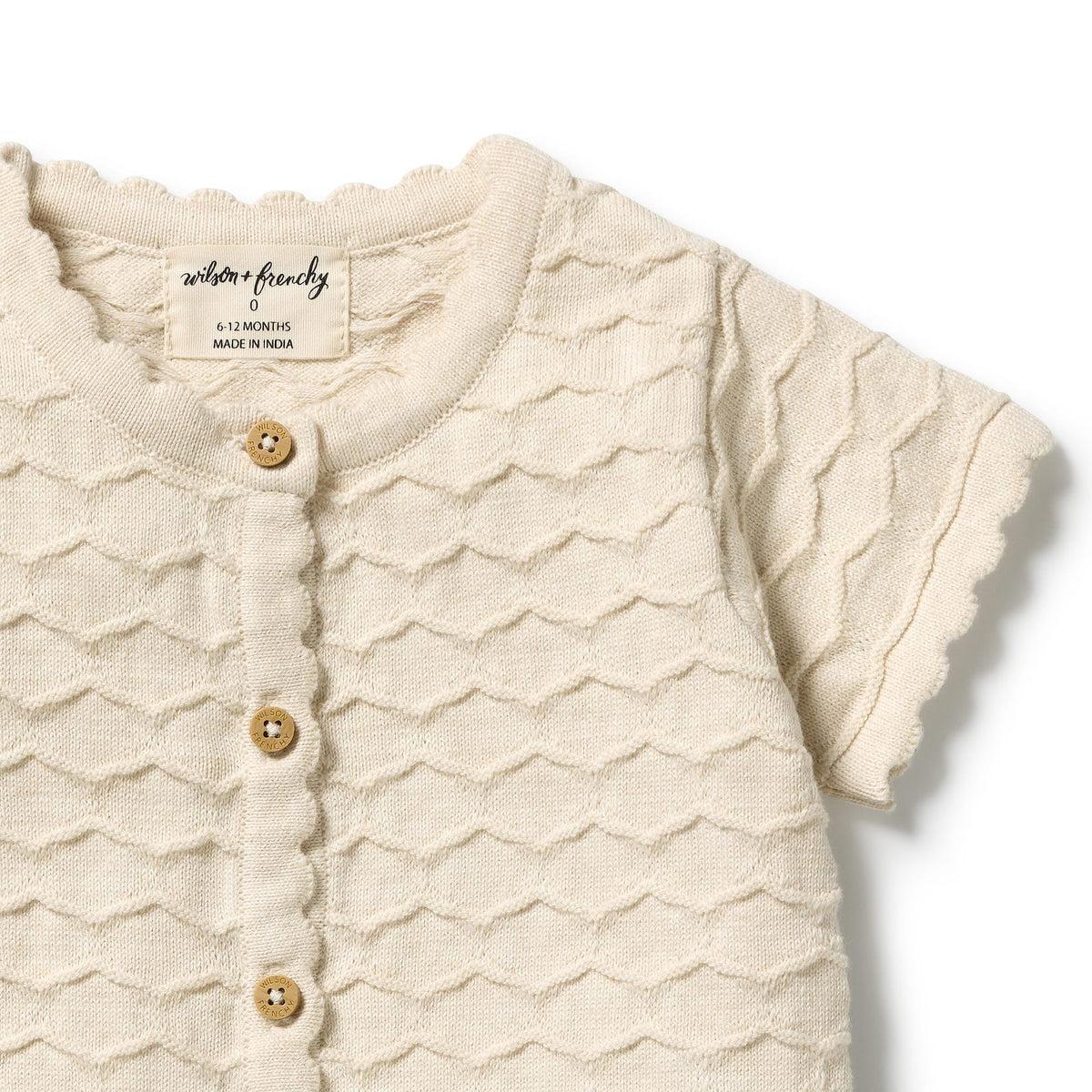 Wilson & Frenchy Girls All In One Milk Cloud Organic Knitted Chevron Growsuit