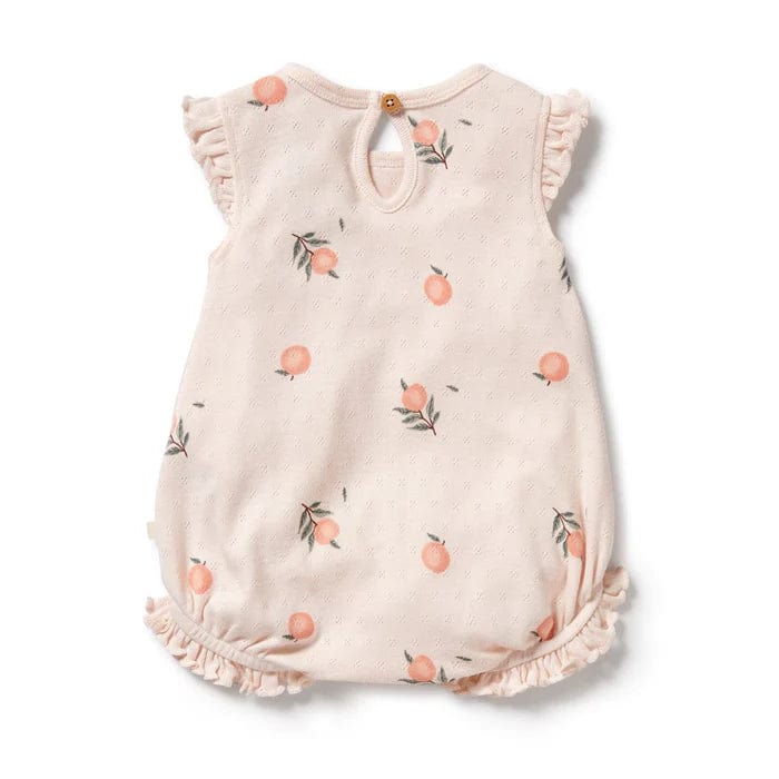 Wilson & Frenchy Girls All In One Peaches Organic Pointelle Ruffle Growsuit