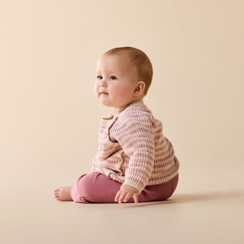 Wilson & Frenchy Girls Jumper NB Rhubarb and Cream Organic Knitted Stripe Kimono Cardigan
