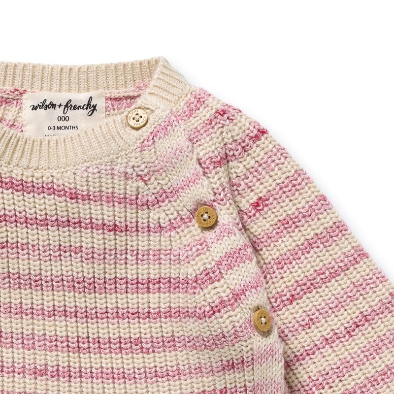 Wilson & Frenchy Girls Jumper Rhubarb and Cream Organic Knitted Stripe Kimono Cardigan