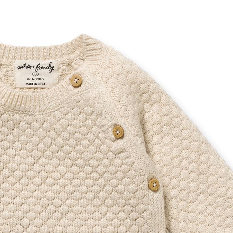 Wilson & Frenchy Unisex Jumper Cream Organic Knitted Bubble Kimono Cardigan