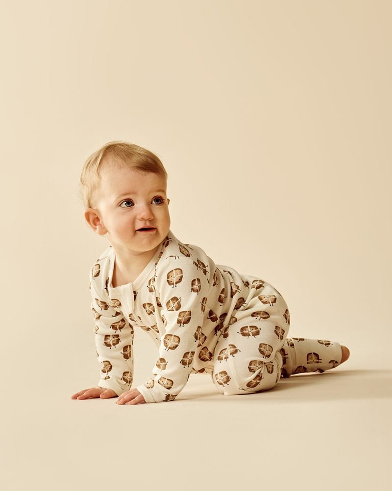 Wilson & Frenchy Unisex Onesie Hot Cross Buns Organic Zipsuit With Feet