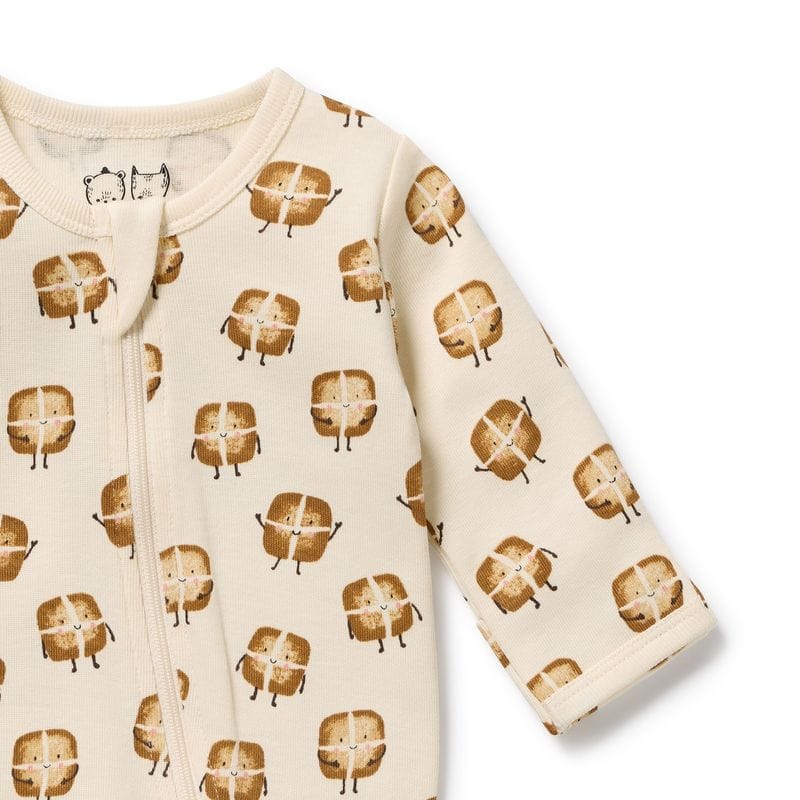 Wilson & Frenchy Unisex Onesie Hot Cross Buns Organic Zipsuit With Feet