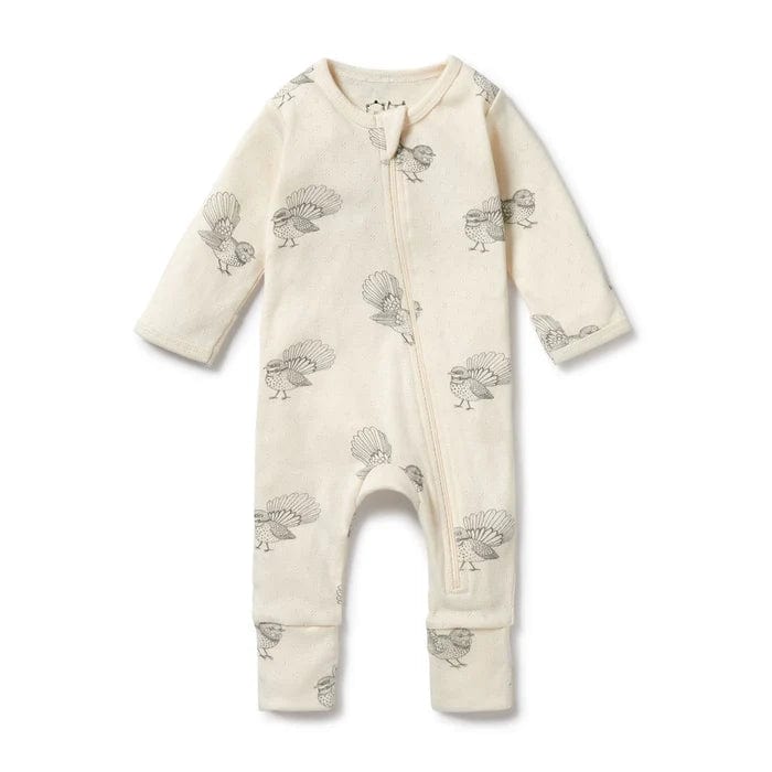 Wilson & Frenchy Unisex Onesie Little Fantail Organic Pointelle Zipsuit with Feet