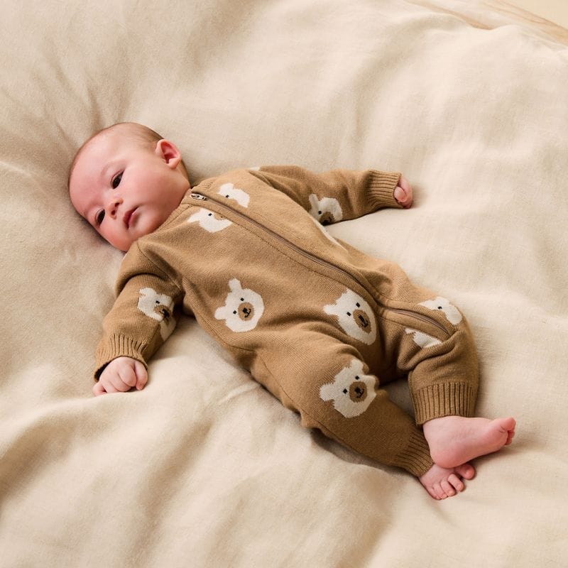 Wilson & Frenchy Unisex Onesie NB Beary Cute Organic Knitted Jacquard Growsuit
