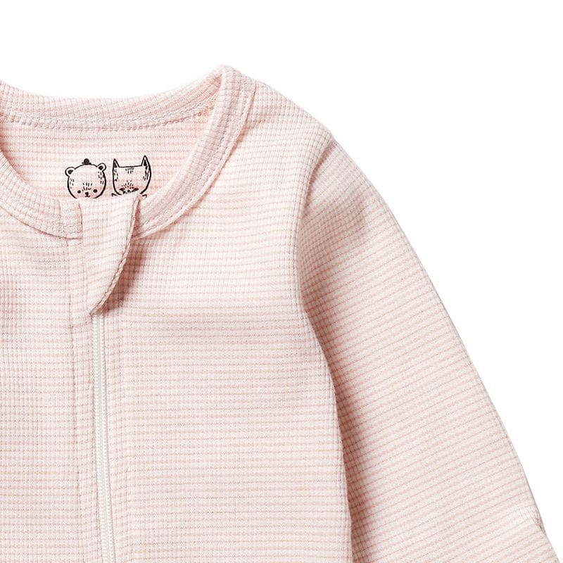 Wilson & Frenchy Unisex Onesie Organic Stripe Rib Zipsuit with Feet - Cantaloupe
