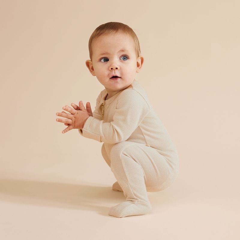 Wilson & Frenchy Unisex Onesie Organic Stripe Rib Zipsuit with Feet - Oatmeal