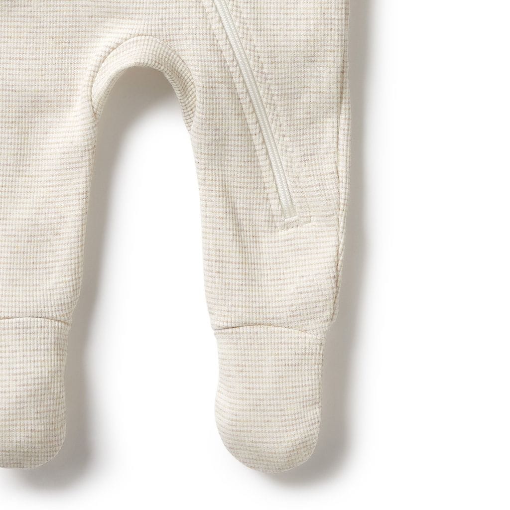 Wilson & Frenchy Unisex Onesie Organic Stripe Rib Zipsuit with Feet - Oatmeal