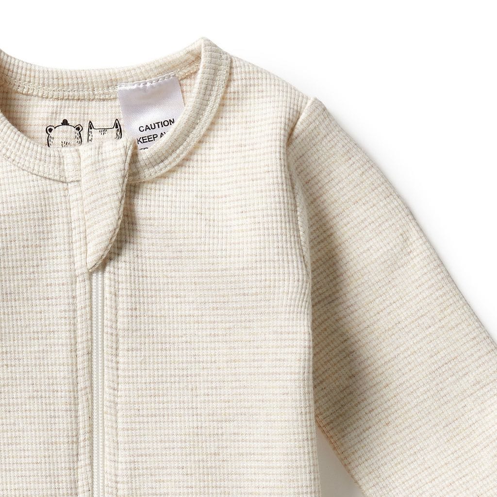 Wilson & Frenchy Unisex Onesie Organic Stripe Rib Zipsuit with Feet - Oatmeal