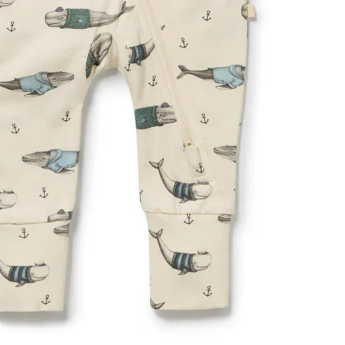 Wilson & Frenchy Unisex Onesie Woolly Whales Organic Zipsuit with Feet
