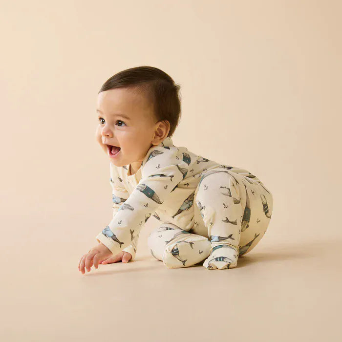 Wilson & Frenchy Unisex Onesie Woolly Whales Organic Zipsuit with Feet
