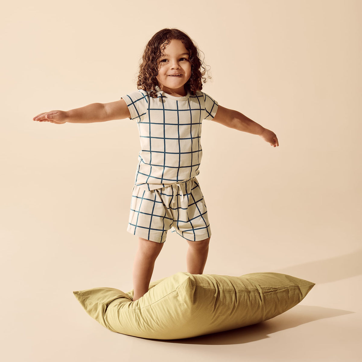 Wilson & Frenchy Unisex Sleepware 2Y Bright Blue Check Organic Short Sleeved Pyjamas