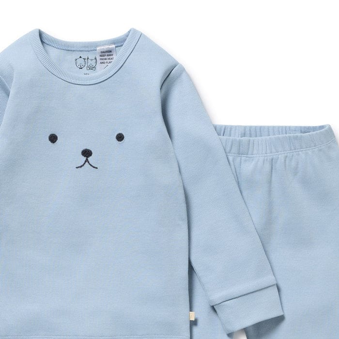 Wilson & Frenchy Unisex Sleepware Storm Blue Organic Rib Long Sleeved Pyjamas