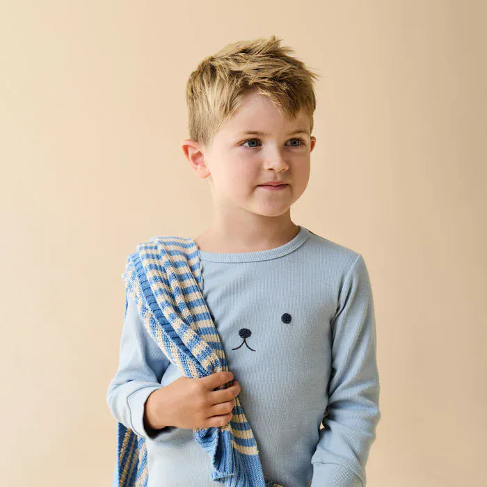 Wilson & Frenchy Unisex Sleepware Storm Blue Organic Rib Long Sleeved Pyjamas