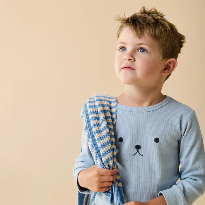 Wilson & Frenchy Unisex Sleepware Storm Blue Organic Rib Long Sleeved Pyjamas