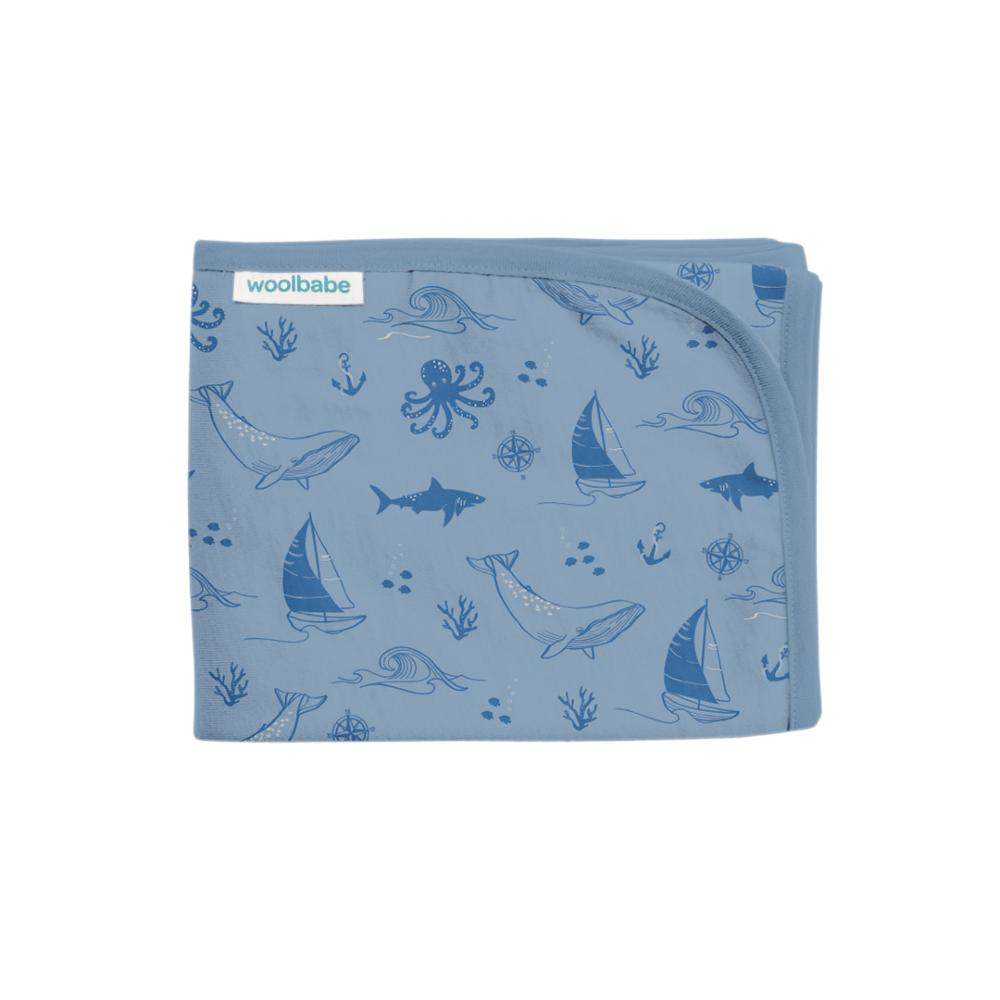 Woolbabe Accessory Blanket Merino/Organic Cotton Swaddle/Blanket - Glacier Sail Away