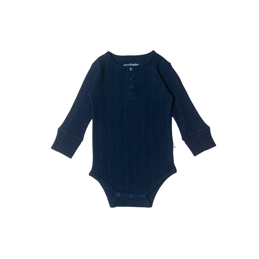 Woolbabe Boys Onesie Organic Cotton/Merino Long Sleeve Henley Bodysuit