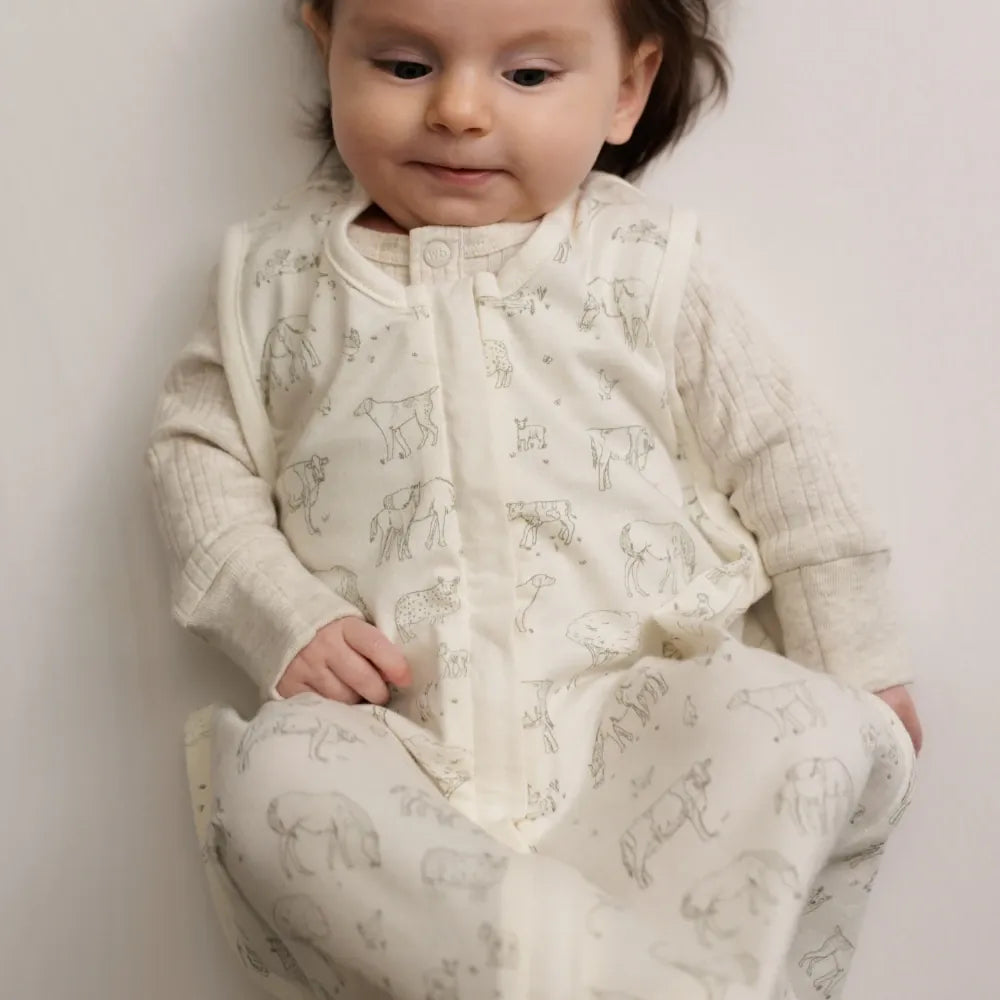 Woolbabe Linen 3-24M Summer Merino/Organic Cotton Sleeping Bag - Farmyard