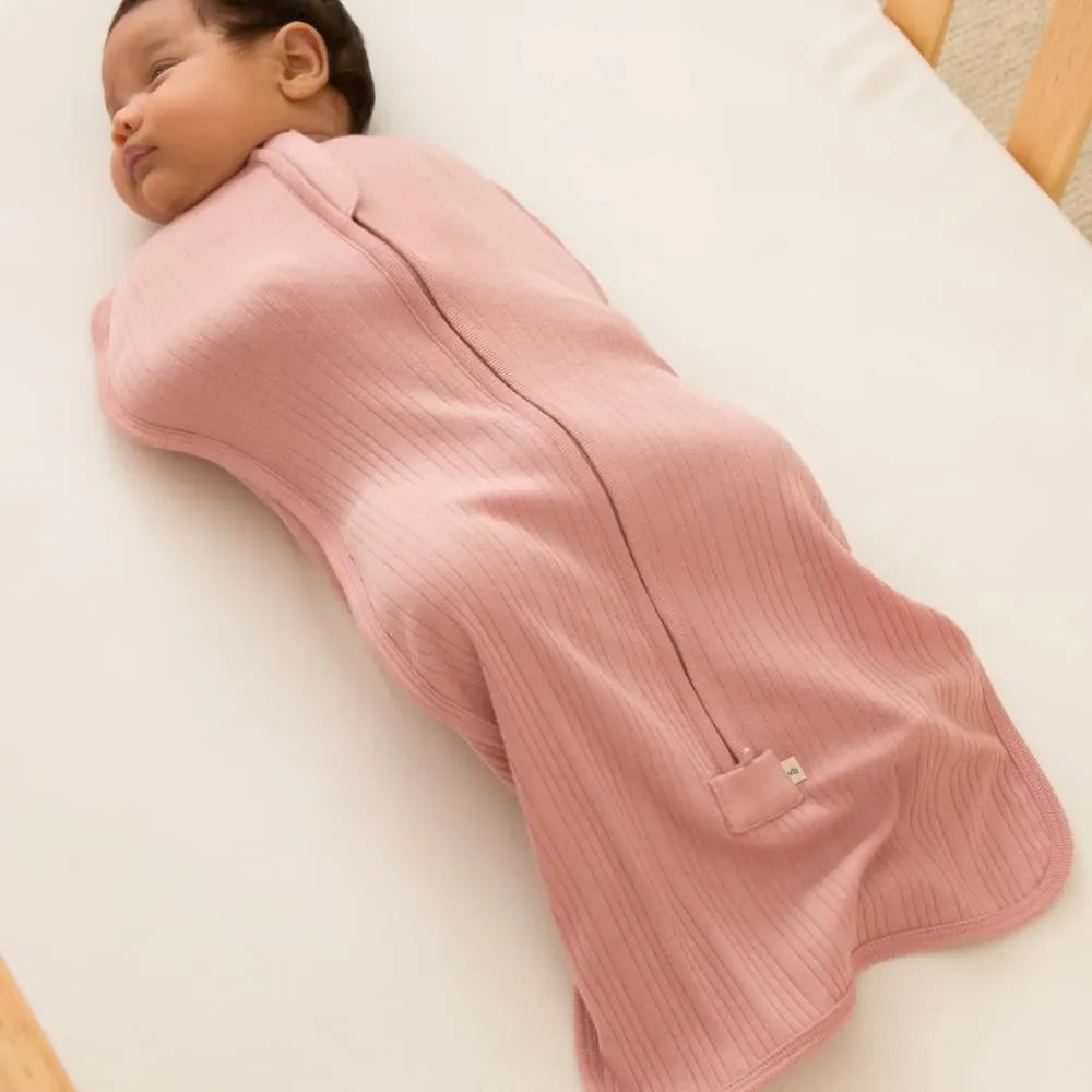 Woolbabe Linen NB-3M Organic Cotton/Merino Fitted Zip Swaddle - Dusk Marl