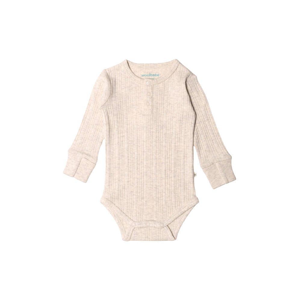 Woolbabe Unisex Onesie Woolbabe Organic Cotton/Merino Long Sleeve Henley Bodysuit - Natural Marl