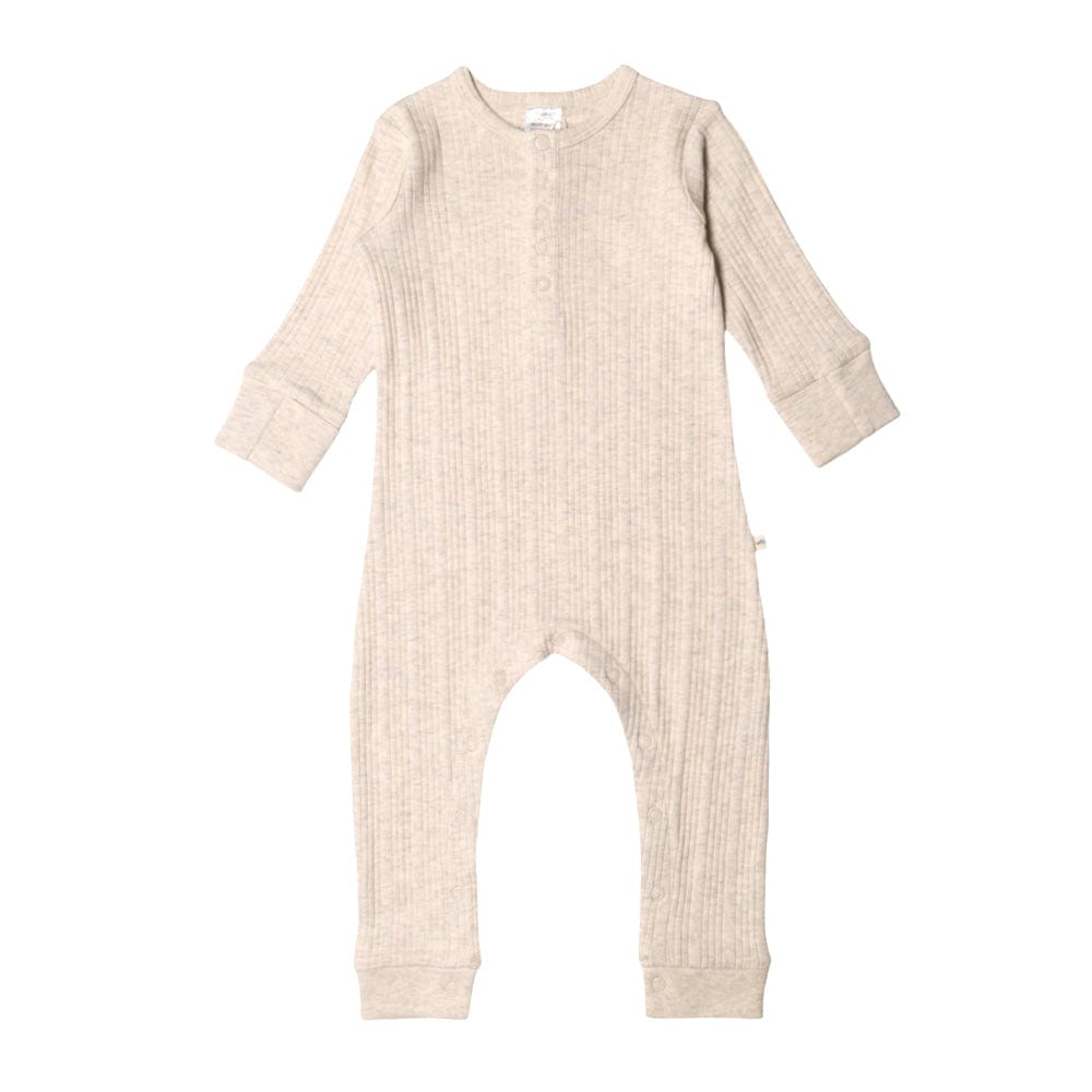 Woolbabe Unisex Onesie Woolbabe Organic Cotton/Merino Long Sleeve Henley Suit - Natural Marl