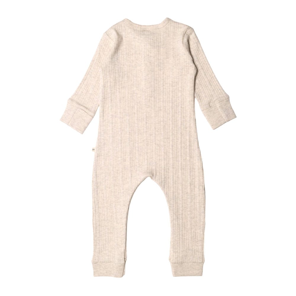 Woolbabe Unisex Onesie Woolbabe Organic Cotton/Merino Long Sleeve Henley Suit - Natural Marl