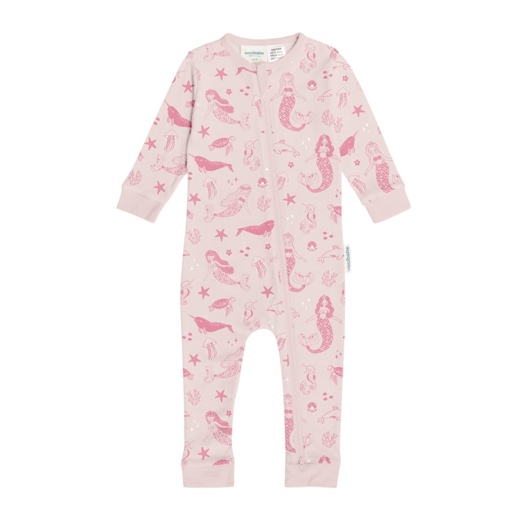 Woolbabe Unisex Sleepware 6-12M Merino/Organic Cotton PJ Suit - Shell Mermaids