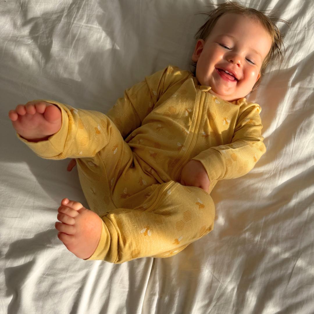 Woolbabe Unisex Sleepware Merino/Organic Cotton PJ Suit - Buttercup Bees