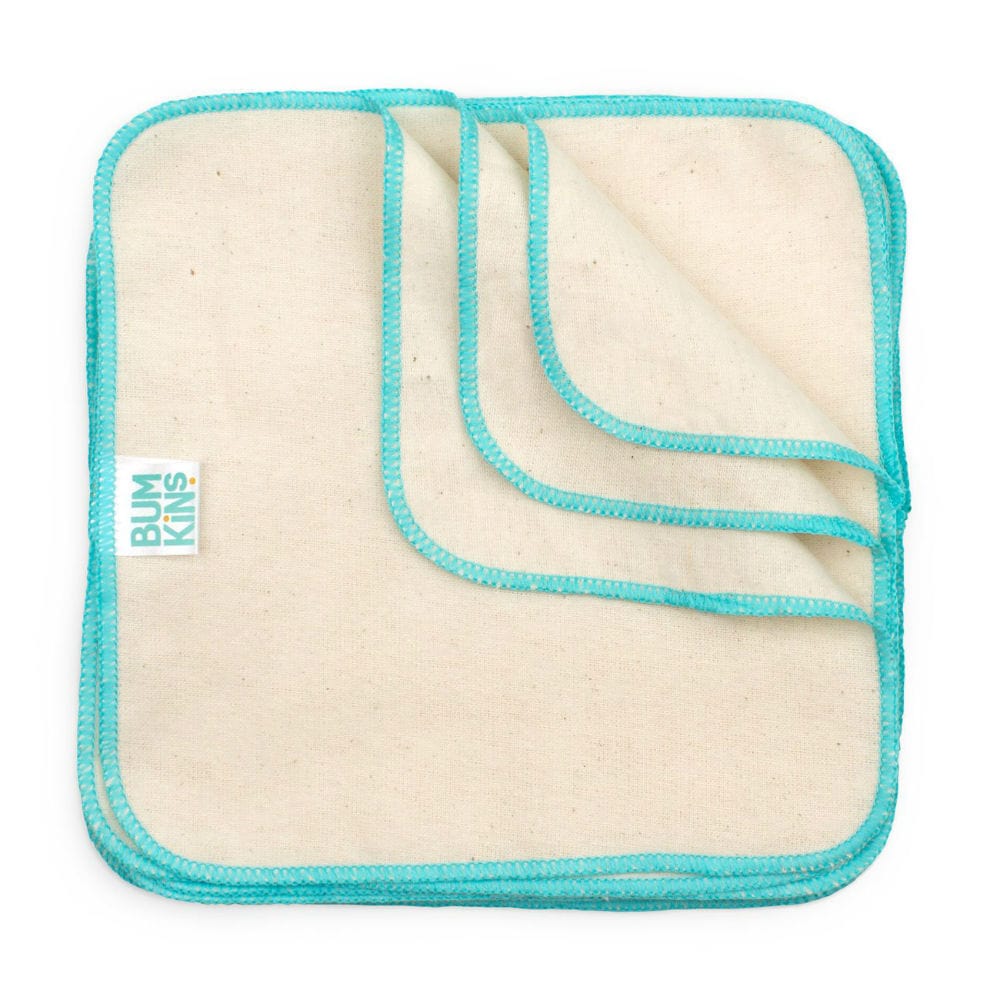 Bumkins Baby Accessory Reusable Baby Wipes - Natural/Aqua Trim