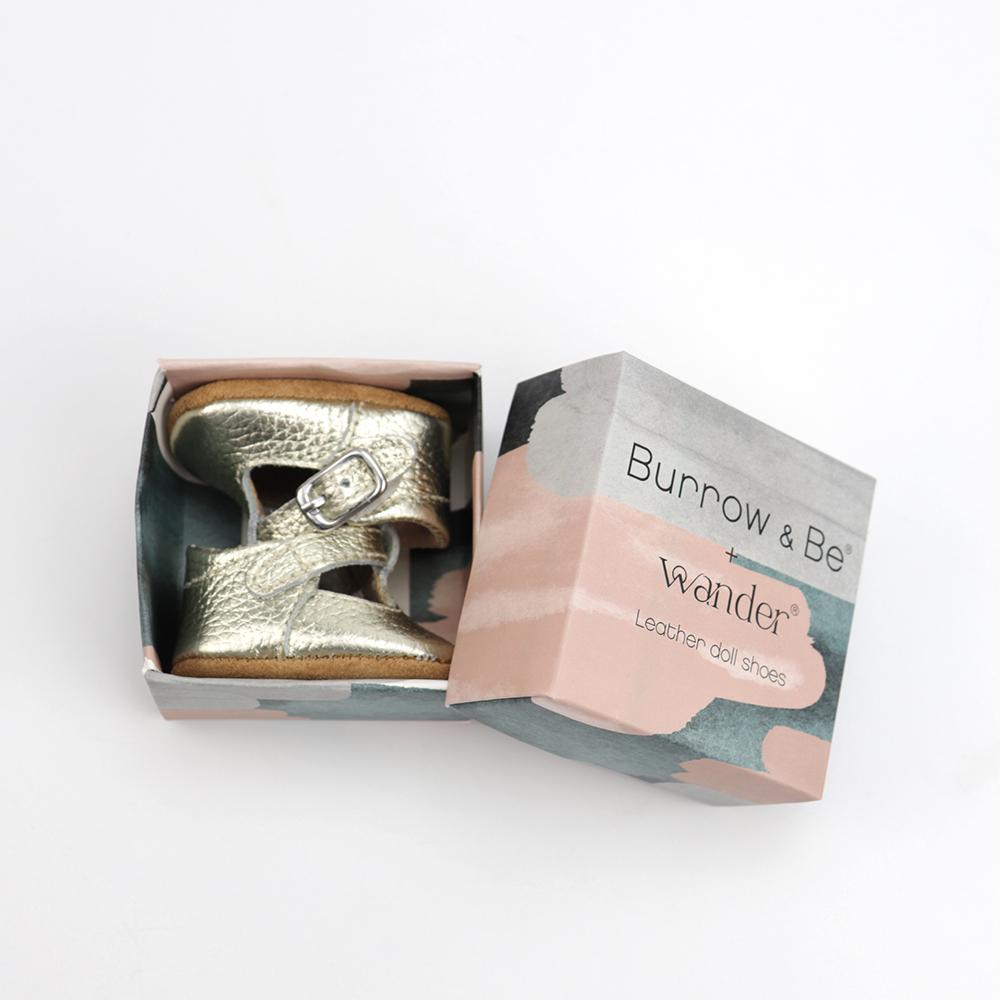 Burrow & Be Wander Dolls Shoes - T Bar in Gold
