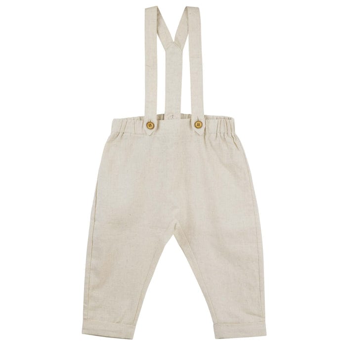 Designer Kidz Boys Pants Finley Linen Suspender Pants - Sand