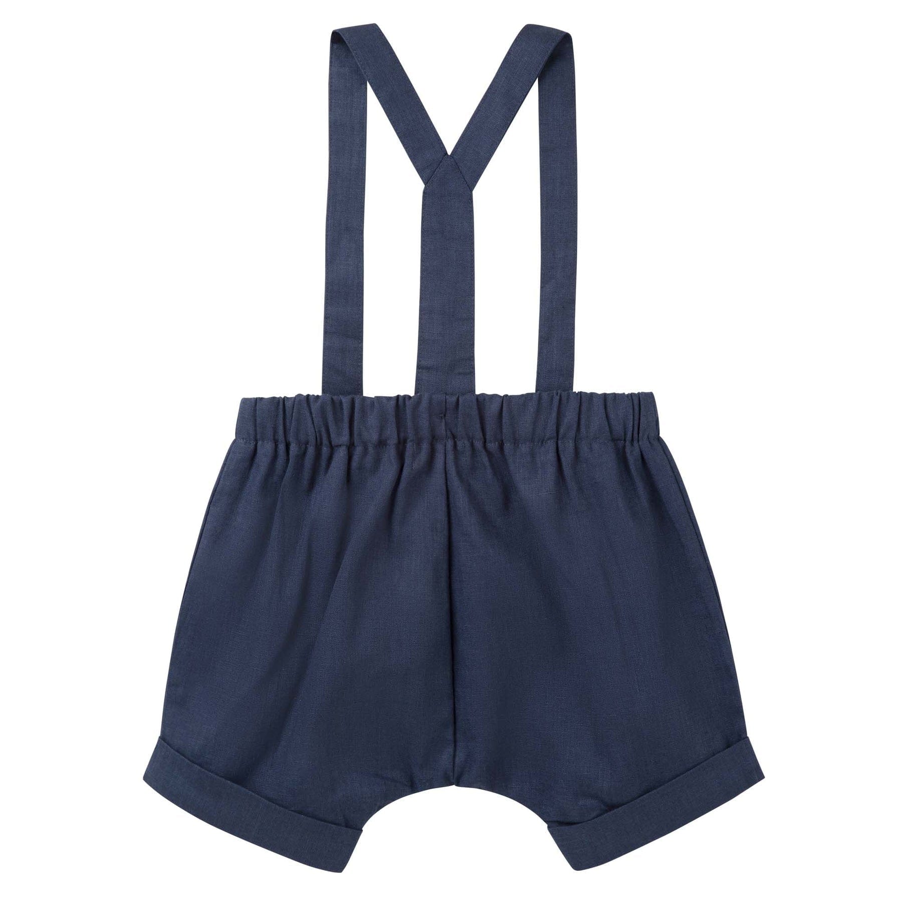 Designer Kidz Boys Pants Finley Linen Suspender Shorts - Navy