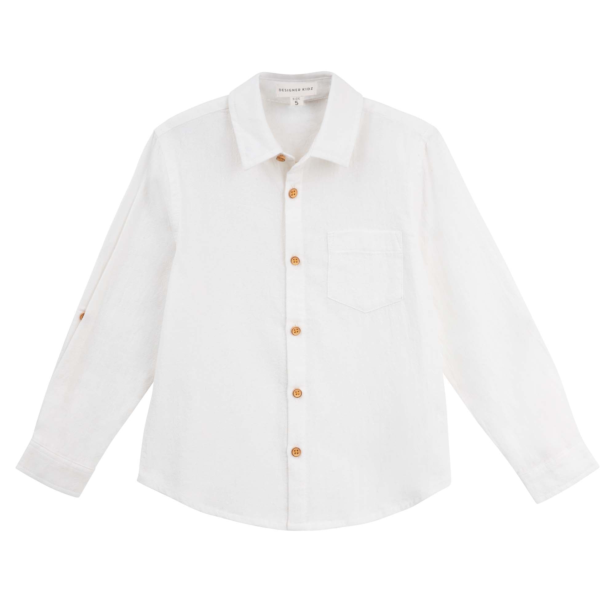 Designer Kidz Boys Tops Archie L/S Button Shirt - Ivory