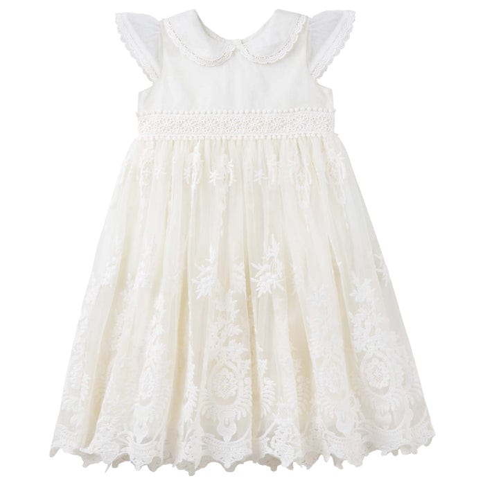 Designer Kidz Girls Dress Ava Antique Lace Christening Gown - Beige