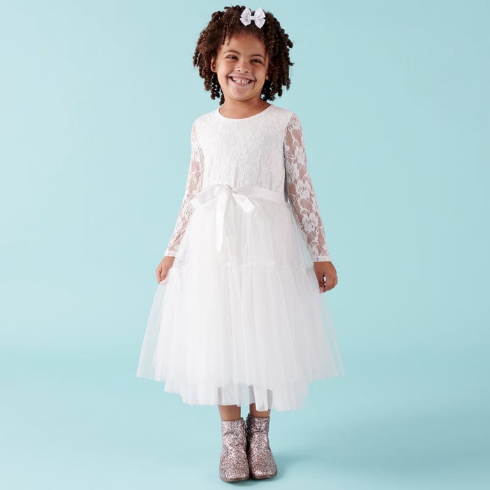 Designer Kidz Girls Dress Princess Lace L/S Tutu Dress - Ivory