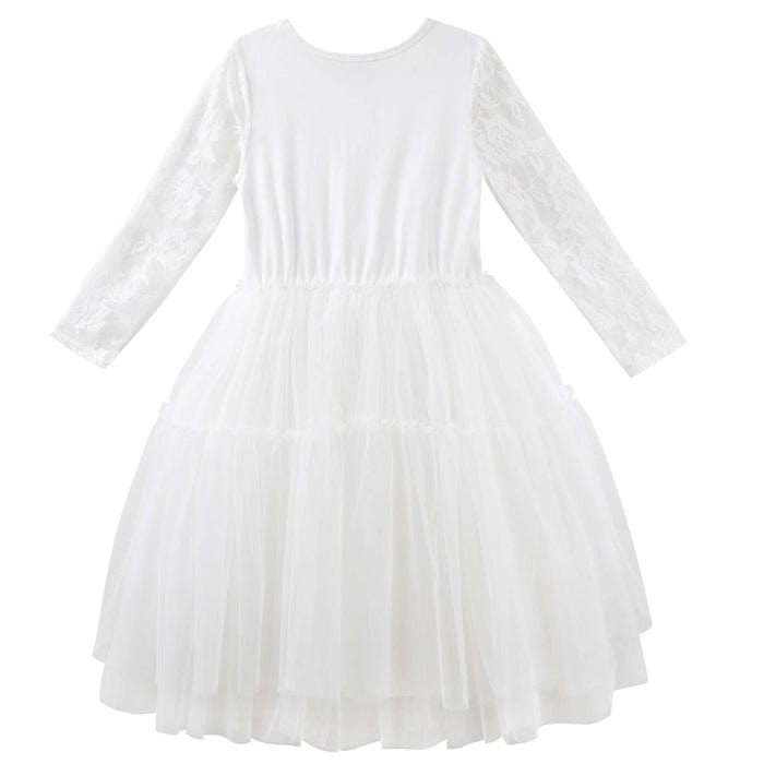 Designer Kidz Girls Dress Princess Lace L/S Tutu Dress - Ivory