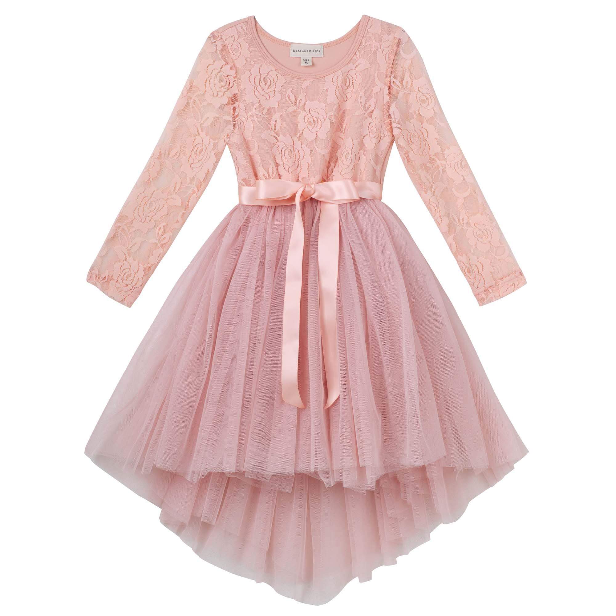 Designer Kidz Girls Dress Tea Rose / 1Y Candi L/S Lace Tutu Dress