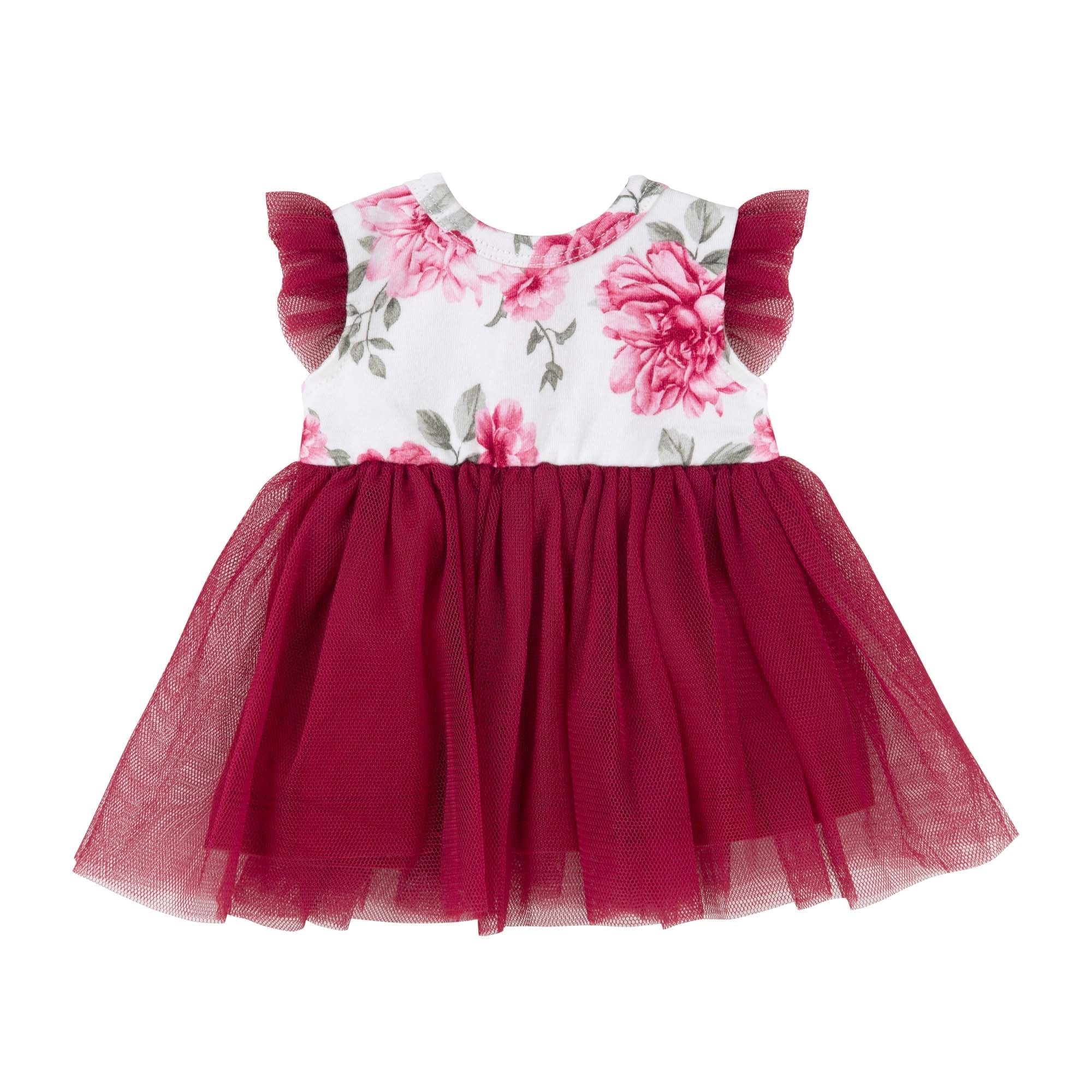 Designer Kidz Toys Antique Floral Doll Dress in Rosewood