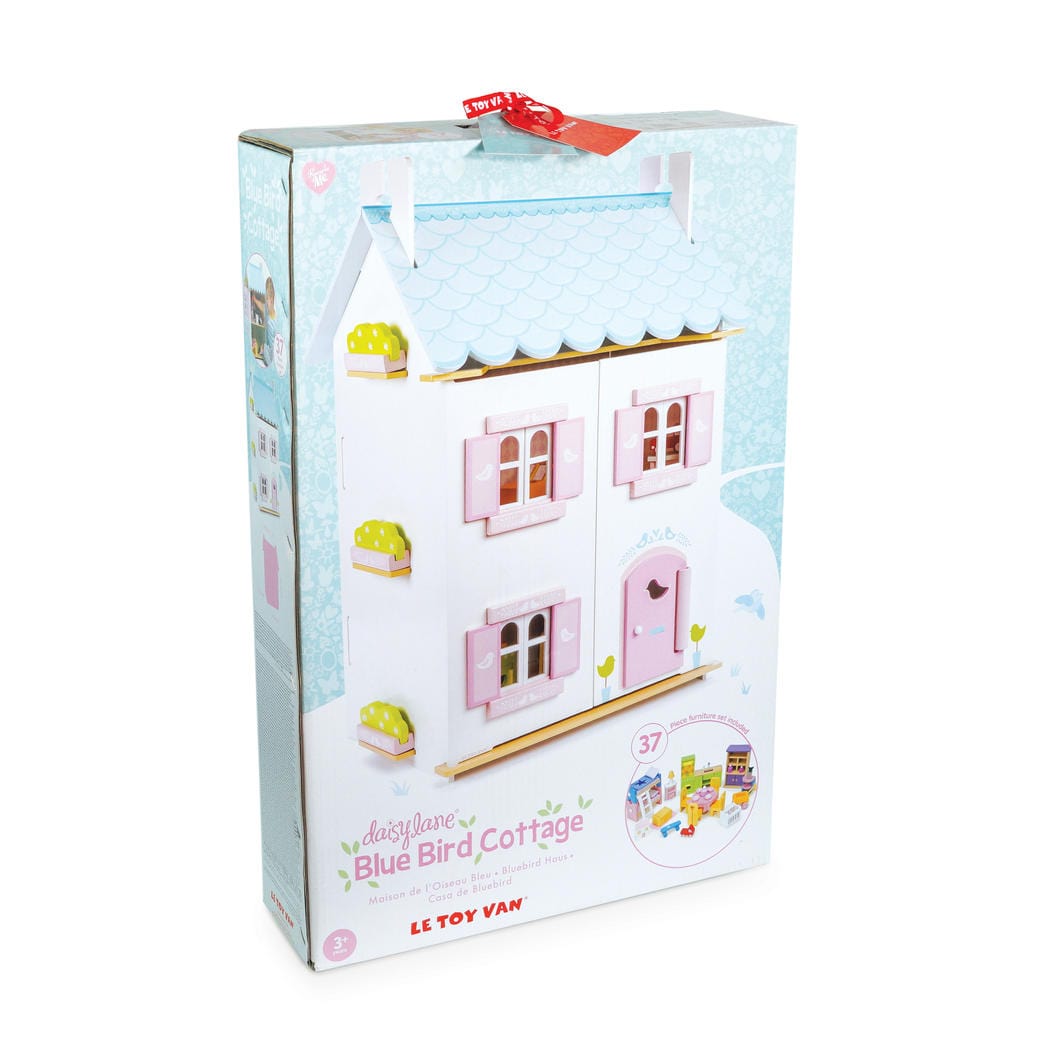 Le Toy Van Toys Blue Bird Cottage Dolls House with Furniture