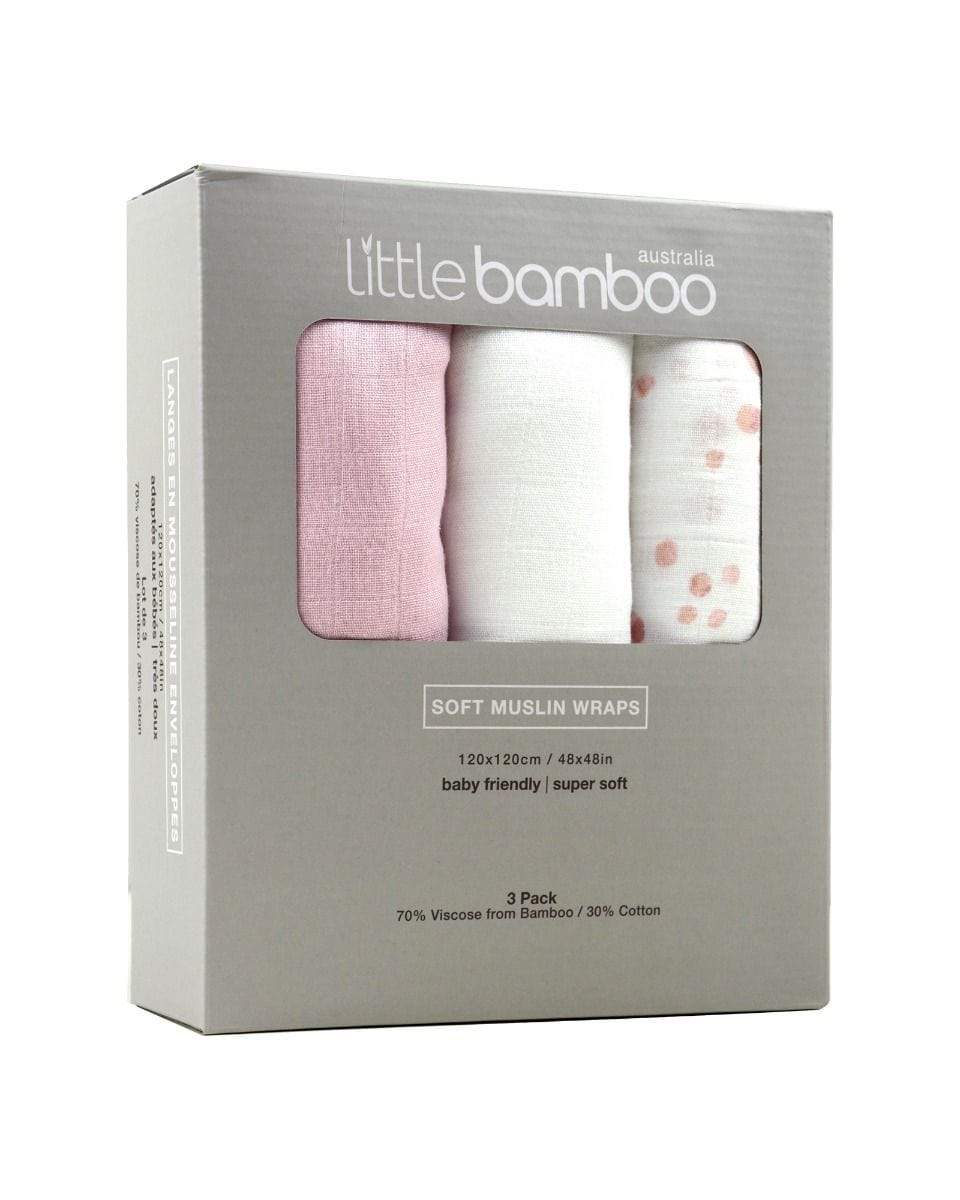 Little Bamboo Baby Accessory Little Bamboo Muslin Wrap 3Pk - Dusty Pink