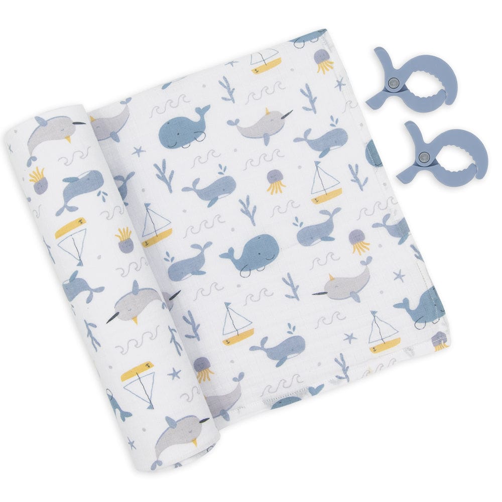 Living Textiles Accessory Blanket Muslin Swaddle & Pram Pegs - Whale of a Time