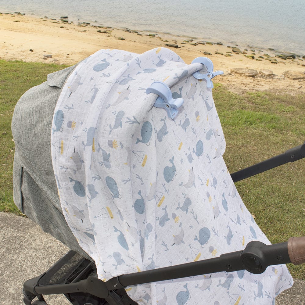 Living Textiles Accessory Blanket Muslin Swaddle & Pram Pegs - Whale of a Time