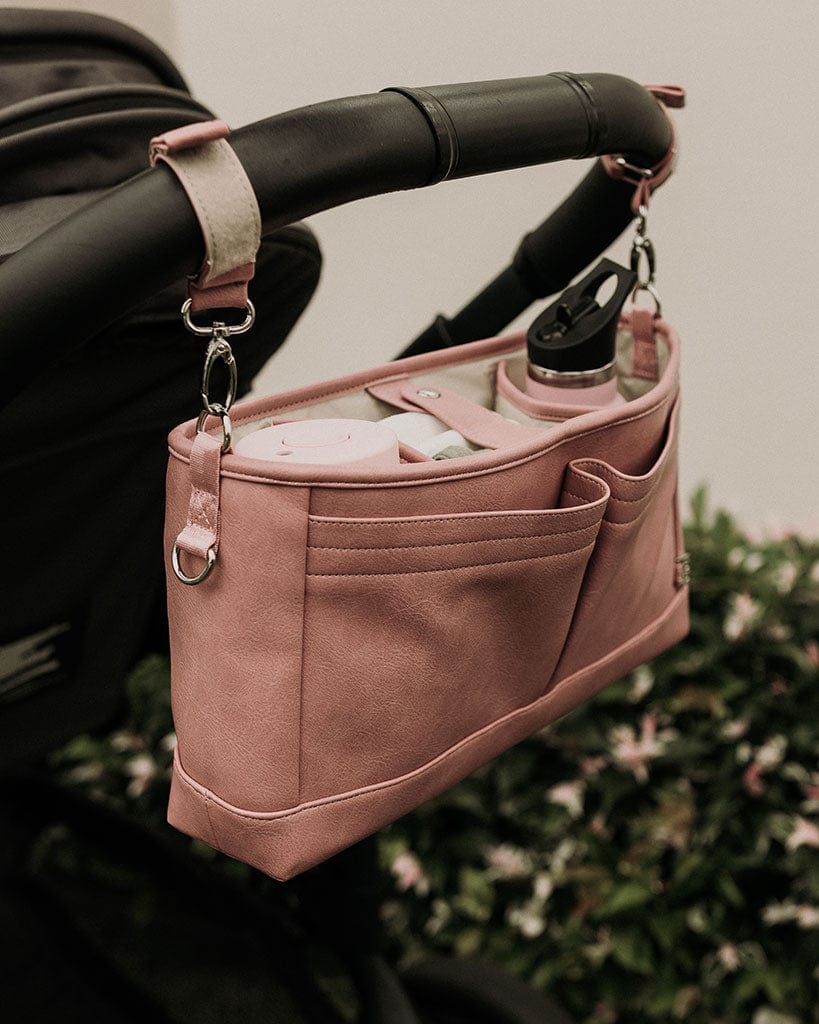 Vegan Leather Stroller Organiser Pram Caddy Dusty Rose