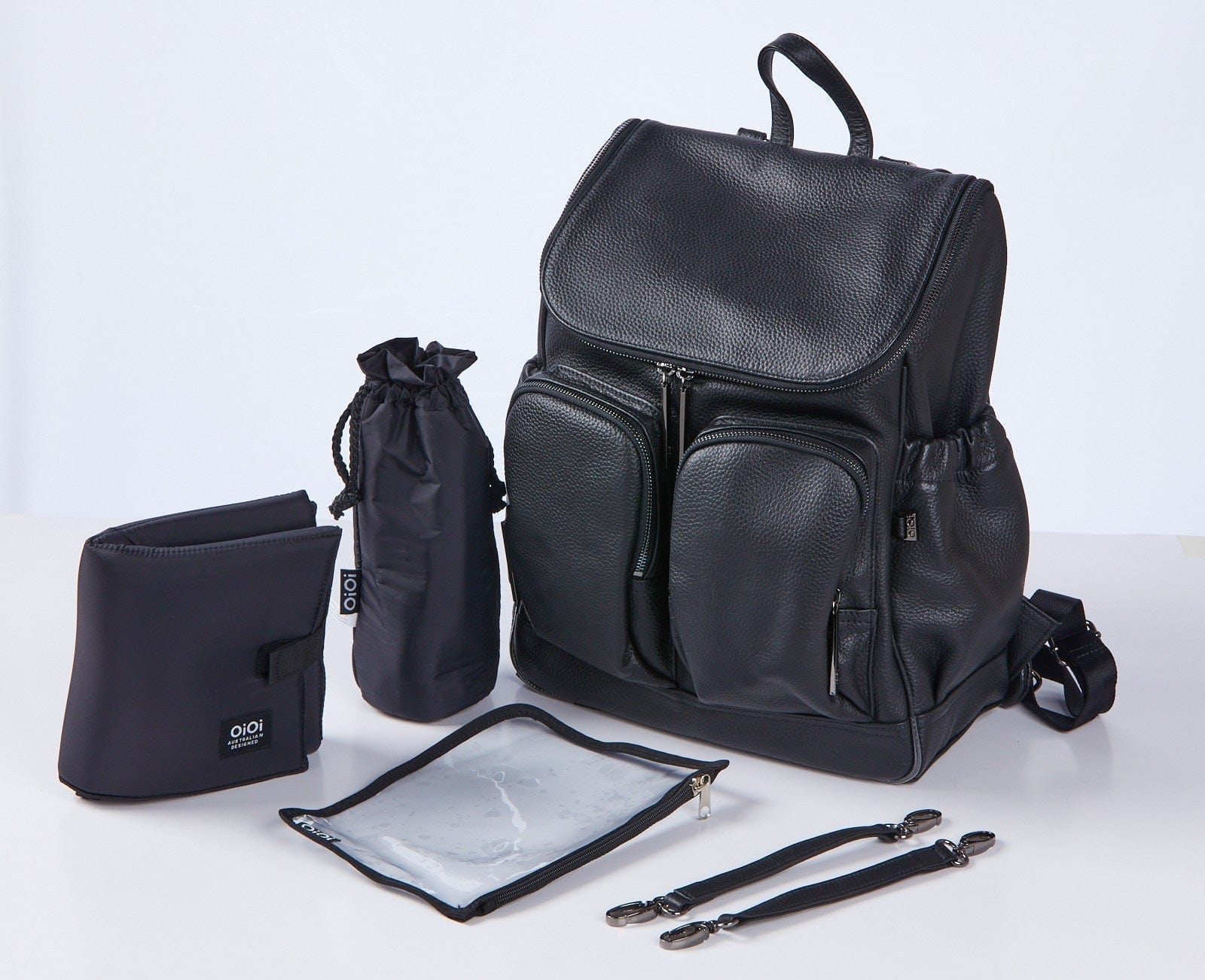 Leather Nappy Backpack Jet Black