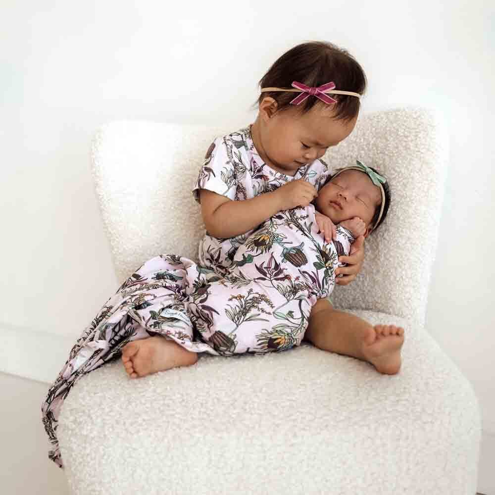 Snuggle Hunny Kids Linen Sheets Banksia Organic Jersey Wrap & Topknot Set