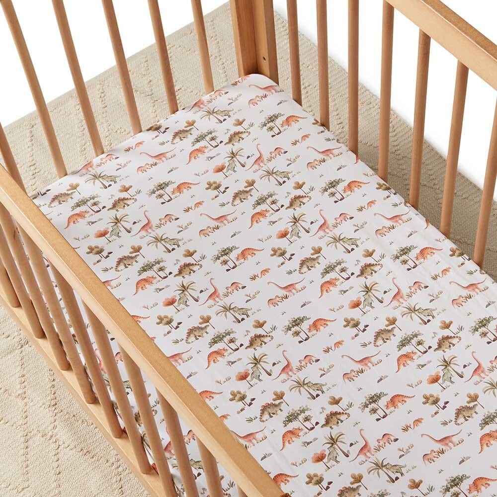 Snuggle Hunny Kids Linen Sheets Dino Snuggle Hunny Organic Fitted Cot Sheet