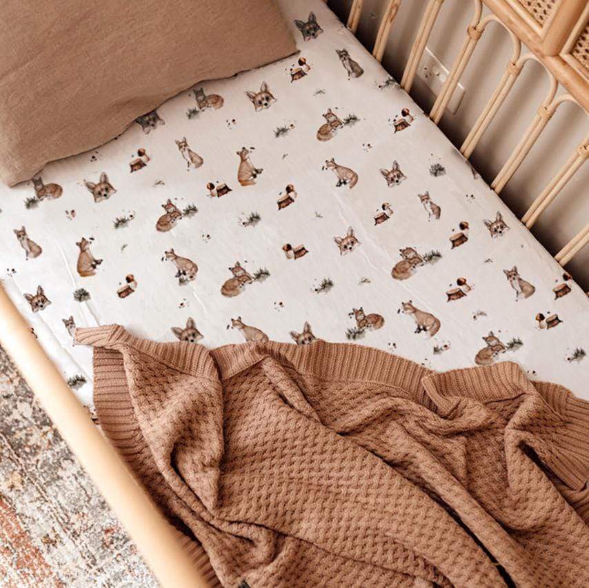 Snuggle Hunny Kids Linen Sheets Fox New Collection Snuggle Hunny Organic Fitted Cot Sheet